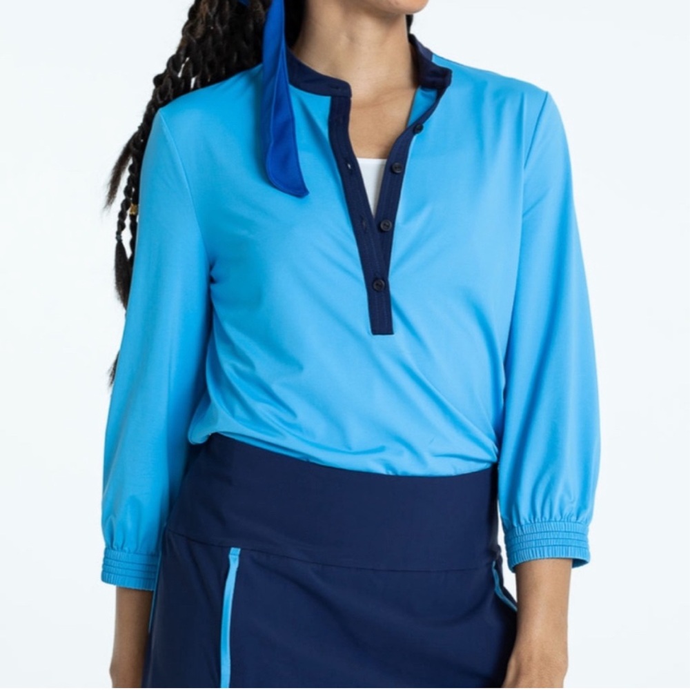 Kinona Swing Easy 3/4 Sleeve Golf Shirt in Cornflower‎ Blue.